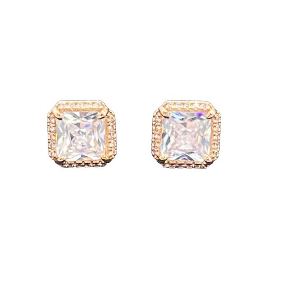 Kate spade Save The Date Pave Princess Cut Bling shiny Rose Gold Stud Earrings - Picture 2 of 16